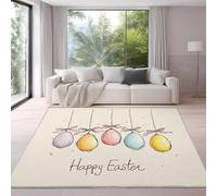 Area Rugs for Living Room, Bedroom, Hallway - 60 x 120 cm, Soft Microfiber Rug, Short Pile Carpet, Cozy, Non-Slip, Machine Washable Floor Mat, Beige, Cartoon Easter Eggs