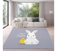Area Rugs for Living Room, Bedroom, Hallway - 60 x 120 cm, Soft Microfiber Short Pile Carpet, Cozy, Non-Slip, Machine Washable, Light Purple, Easter Cute Bunny