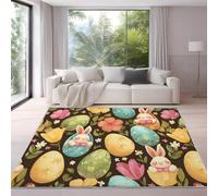 Area Rugs for Living Room, Bedroom, Hallway - 80 x 120 cm, Soft Microfiber Rug, Short Pile Carpet, Cozy, Non-Slip, Machine Washable Floor Mat, Multicolor, Easter Rabbit Eggs