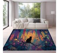 Area Rugs for Living Room, Bedroom, Hallway - 80 x 120 cm, Soft Microfiber Rug, Short Pile Carpet, Cozy, Non-Slip, Machine Washable Floor Mat, Purple, Fantasy Forest Cat