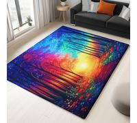 Area Rugs for Living Room Forest Path Flowers Grass 140x200 cm Machine Washable Short Pile Rugs, Bedroom Floor Rug with Non-Slip Backing, Home Decor Aesthetic Carpet