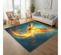 Area Rugs for Living Room Luxury Flame Phoenix Bedroom Rugs Soft Modern 200x300cm Washable Non Slip Rug Short Pile Floor Mats and Rug Golden Animal Phoenix Carpet for Dining Room Office
