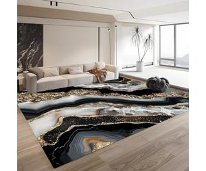 Area Rugs for Living Room Marble Black Gold Abstract Art 140cm x 200cm, Soft Fluffy Bedroom Rug Gold Shiny Wave Swirl Carpet, Carpets for Kids Girls Dorm Nursery Bedside Rug