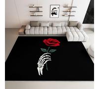 Area Rugs for Living Room Skull Red Rose 160x230cm Modern Washable Area Rug, Ultra Soft Floor Non-Slip Carpet for Bedroom, Dining Room, Playroom, Office