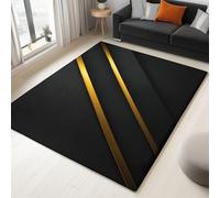 Area Rugs Geometric Diagonal Herringbone Pattern Gold Line 120 x 180 cm Anti-Slip Carpet, Black Low Pile Rug Non Shedding for Living Room Bedroom Hallway, Easy to Clean Floormat