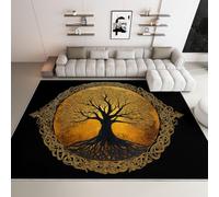 Area Rugs Golden Tree of Life 80x150cm Modern Washable Non-Slip Area Rug, Soft Short Pile Carpet Floor Mat for Living Room Bedroom Office Decor