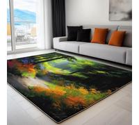 Area Rugs Living Room 120 x 180 cm Natural Forest Path Machine Washable Non-Slip Rug, Durable Faux Wool Carpet for Bedroom, Kitchen Office Dining Room Indoor Carpet Low Pile, Green