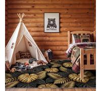 Area Rugs Living Room 120 x 180 cm, Soft Low Pile Anti-Slip Vintage Luxurious Carpet, Modern Washable Botanical Monstera Palm Leaf Rug for Bedroom Dining Room, Gold Black