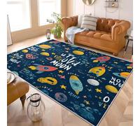 Area Rugs Living Room 120x170 cm Cute Space Pattern Super Soft Non Shedding Carpet for Bedroom Modern Kitchen Carpet Dark Blue Hallway Kids Room Small Floor Rug Easy Care