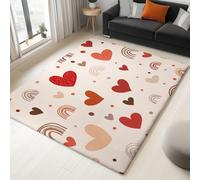 Area Rugs Living Room 140 x 200 cm Minimalist Romantic Heart Carpet Short Pile Rugs, Machine Washable Anti Slip Thin Carpets, Easy Care for Boys Bedroom Dining Room Red Brown