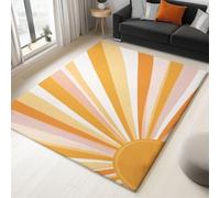 Area Rugs Living Room 140 x 200 cm Minimalist Sun Rays Carpet Short Pile Rugs, Machine Washable Anti Slip Thin Carpets, Easy Care for Boys Bedroom Dining Room Orange Pink