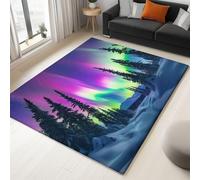 Area Rugs Living Room 140 x 200 cm Nature Pine Trees Extreme Light Carpet Short Pile Rugs, Machine Washable Anti Slip Thin Carpets, Easy Care for Boys Bedroom Dining Room Green Purple