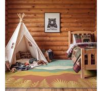 Area Rugs Living Room 140 x 200 cm, Soft Low Pile Anti-Slip Minimalist Abstract Carpet, Modern Washable Mountain Ranges Leaves Birds Rug for Bedroom Dining Room, Golden Yellow Teal