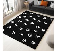 Area Rugs Living Room 160 x 230 cm Simple And Cute Dog Paw Print Carpet Short Pile Rugs, Machine Washable Anti Slip Thin Carpets, Easy Care for Boys Bedroom Dining Room Black