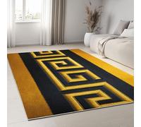 Area Rugs Living Room 180 x 240 cm, Black and Gold Frame Runes Printing Carpet, Retro Stripes Short Pile Soft Rug for Bedroom, Machine Washable Carpets Living Room Hallway Floor Kitchen