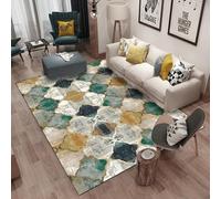 Area Rugs Living Room 200 x 290 cm Large Rug Short Pile Soft Carpet for Bedroom Anti-Slip Carpets Geometric Rhombus Green