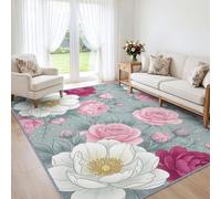 Area Rugs Living Room 200x300 cm, Machine Washable Non Slip Floral Peony Rugs, Classical Romantic Victorian Style Carpet for Bedroom Dining Room Office