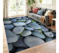 Area Rugs Living Room 50 x 80 cm, Machine Washable Rug Blue, Low Pile Non Slip Smooth Pebble Natural River Stone Rug for Lounge, Dining Room, Bedroom, Home Office