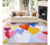 Area Rugs Living Room 60 x 110 cm Machine Washable Non-Slip Short Pile Rug Fresh Loving Brushstrokes Durable Faux Wool Carpet for Bedroom, Dining Room, Home Office Color