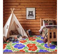 Area Rugs Living Room 60 x 110 cm, Soft Low Pile Anti-Slip Vintage Illustration Carpet, Modern Washable Plants Flowers Green Leaves Rug for Bedroom Dining Room, Colourful