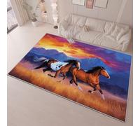 Area Rugs Living Room 80 x 150 cm Nature Animals Wild Horses Carpet Short Pile Rugs, Machine Washable Anti Slip Thin Carpets, Easy Care for Boys Bedroom Dining Room Orange Color