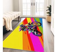 Area Rugs Living Room 80 x 300 cm - Runner Rugs for Hallway, Abstract Off-Road Motorcycle Rider Floor Carpet Runners Soft Touch Colorful Printed Rugs Easy Care