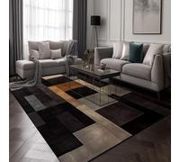 Area Rugs Living Room Geometric Modern Plaid Black Grey Brown Beige Orange Washable Non Slip Soft Short Pile High Dense Stain Resistant For Bedroom Lounge Sofa Dining Floor Mat (Colour 2,140x200cm)