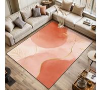 Area Rugs Living Room Large Abstract Terracotta Watercolor Gold Botanical Lines 120x170 cm Washable Vintage Soft Rug Modern Non Slip Floor Carpet Mat for Kids Bedroom Kitchen Dining Room