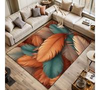 Area Rugs Living Room Large Close up Feathers Earthy Tones Teal Brown Beige 120x170 cm Washable Vintage Soft Rug Modern Non Slip Floor Carpet Mat for Kids Bedroom Kitchen Dining Room