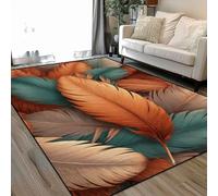 Area Rugs Living Room Large Close up Feathers Earthy Tones Teal Brown Beige 160x230 cm Washable Vintage Soft Rug Modern Non Slip Floor Carpet Mat for Kids Bedroom Kitchen Dining Room
