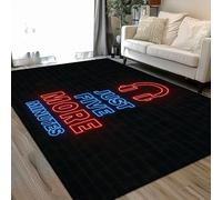Area Rugs Living Room Large Neon Headphones Quote Just Five More Minutes Typography 160x230 cm Washable Vintage Soft Rug Modern Non Slip Floor Carpet Mat for Kids Bedroom Kitchen Dining Room