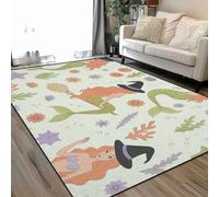 Area Rugs Living Room Large Retro Cute Creepy mermaid witch hat broom sea ghost 160x230 cm Washable Vintage Soft Rug Modern Non Slip Floor Carpet Mat for Kids Bedroom Kitchen Dining Room
