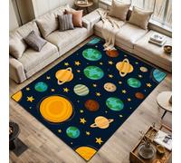 Area Rugs Living Room Large Seamless planet solar system Yellow stars planets dark blue hand 120x170 cm Washable Vintage Soft Rug Modern Non Slip Floor Carpet Mat for Kids Bedroom Kitchen Dining Room
