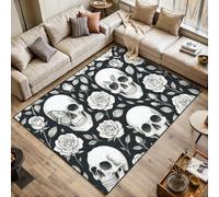 Area Rugs Living Room Large Skull butterfly roses seamless Hand drawn Fabric Skull 120x170 cm Washable Vintage Soft Rug Modern Non Slip Floor Carpet Mat for Kids Bedroom Kitchen Dining Room