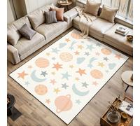 Area Rugs Living Room Large Space design pastel colours Cute solar system repeat border 120x170 cm Washable Vintage Soft Rug Modern Non Slip Floor Carpet Mat for Kids Bedroom Kitchen Dining Room