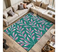 Area Rugs Living Room Large White leaves an emerald green pink highlights Linen 120x170 cm Washable Vintage Soft Rug Modern Non Slip Floor Carpet Mat for Kids Bedroom Kitchen Dining Room
