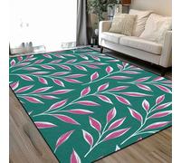 Area Rugs Living Room Large White leaves an emerald green pink highlights Linen 160x230 cm Washable Vintage Soft Rug Modern Non Slip Floor Carpet Mat for Kids Bedroom Kitchen Dining Room
