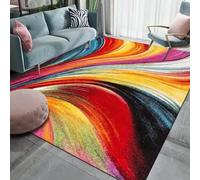Area Rugs Living Room Low Pile,Red Orange Yellow Blue Abstract Modern Contemporary Waves,multicoloured,160 x 220 cm,Decoration Carpet Soft Rug for Living Room Bedroom Study Room,