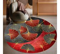 Area Rugs Living Room Machine Washable Small Bedroom Carpet Kitchen Mats Non Slip, Red Yellow Leaf Pattern Autumn Decoration,Grey,ø 70 cm
