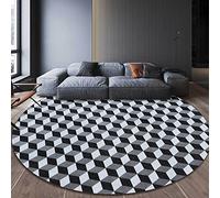 Area Rugs Living Room Modern Carpet 3D solid geometry black and white gray small grid Short Pile, Bordered, Soft，Machine washable120x120cm round