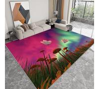 Area Rugs Living Room, Printed Rugs for Child Bedroom 160 x 230cm -Non Shedding Aurora Night View Fairy Tale Style Floor Carpet Cozy Soft Nonslip Geometric Mat Rug
