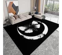 Area Rugs Living Room, Printed Rugs for Child Bedroom 160 x 230cm -Non Shedding Skull Moth Angel Wings Gothic Floor Carpet Cozy Soft Nonslip Geometric Mat Rug -Black