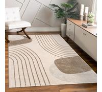 Paco Home Rug living room bedroom modern short pile glossy palm pattern floral design geometric high-low effect 3D, Size:160x230 cm, Colour:Beige 3