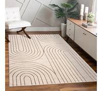 Paco Home Rug living room bedroom modern short pile glossy palm pattern floral design geometric high-low effect 3D, Size:80x150 cm, Colour:Cream