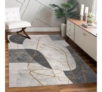 Paco Home Rug living room bedroom modern short pile glossy palm pattern floral design geometric high-low effect 3D, Size:160x230 cm, Colour:Grey