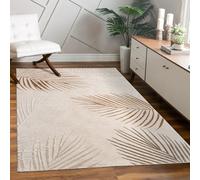 Paco Home Rug living room bedroom modern short pile glossy palm pattern floral design geometric high-low effect 3D, Size:80x150 cm, Colour:Beige 2