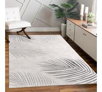 Paco Home Rug living room bedroom modern short pile glossy palm pattern floral design geometric high-low effect 3D, Size:120x160 cm, Colour:Grey 2