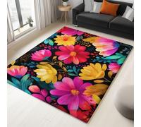 Area Rugs Machine Washable Carpets, with TPR Non Slip Backing Foldable Floor Mat, 2.6x5 Soft Short Pile, Abstract Floral Art Decoration Painting, Rug for Girls Bedroom, Kitchen Kids Playroom Decor