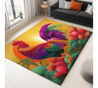 Area Rugs Machine Washable Carpets, with TPR Non Slip Backing Foldable Floor Mat, 2.6x5 Soft Short Pile, Rooster Tradition Art Sunset, Rug for Girls Bedroom, Kitchen Kids Playroom Decor Yellow
