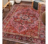Area Rugs,multicoloured Red Pink Oriental Vintage Floral,red,90 x 150 cm, Washable Small Rug for Bedroom Living Room, Non-Slip Throw Carpet for Kitchen Office Entryway Bathroom,
